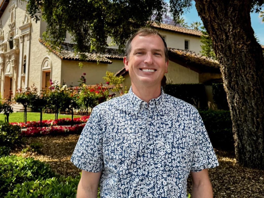 Lee Panich outside the north east corner of Mission Santa Clara