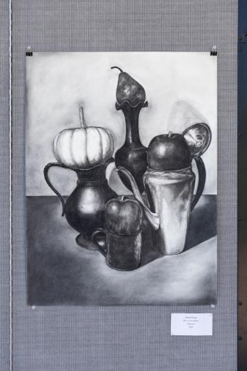 fruits and veggies on vases drawing artwork