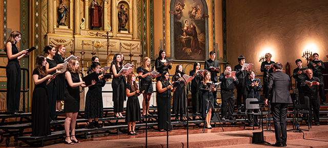 Chamber singers performing in Mission Santa Clara 