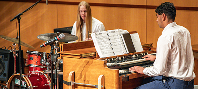 Jazz combo performing in the Music Recital Hall 