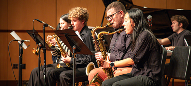 Jazz ensember performing in the Music Recital Hall 