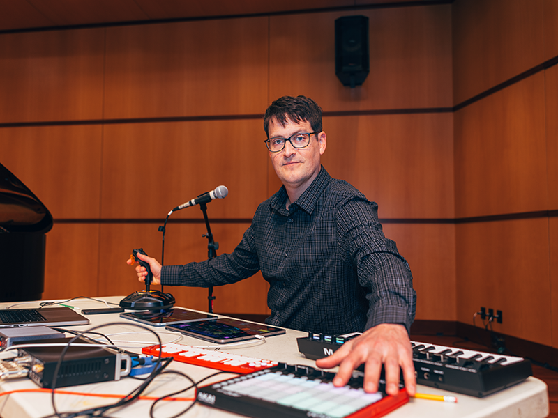 Sam Pluta with his music making electronics.