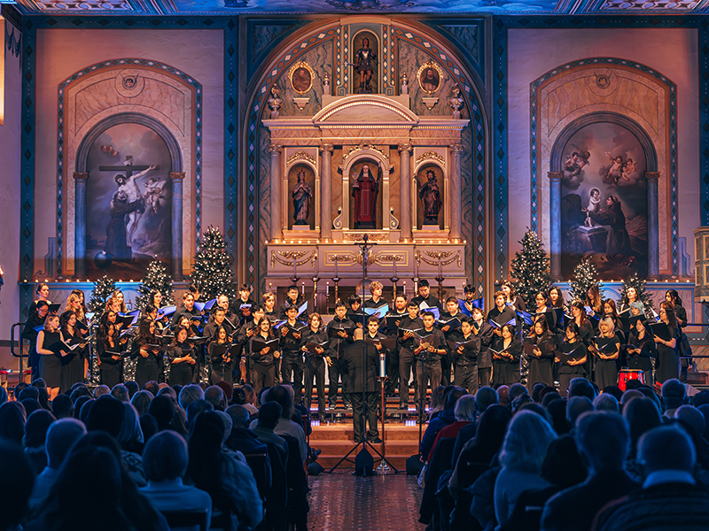 SCU choir performing in Mission Santa Clara