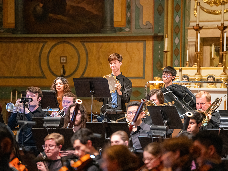 SCU Wind section performing in Mission Santa Clara