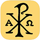Yellow and black Laudate app icon featuring religious symbols.