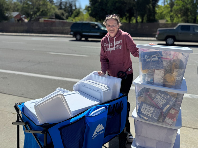 Marlene Bennett with care kit materials.
