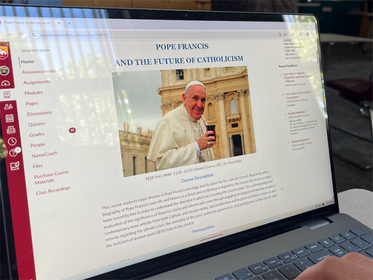 A screenshot of Pope Francis on a computer