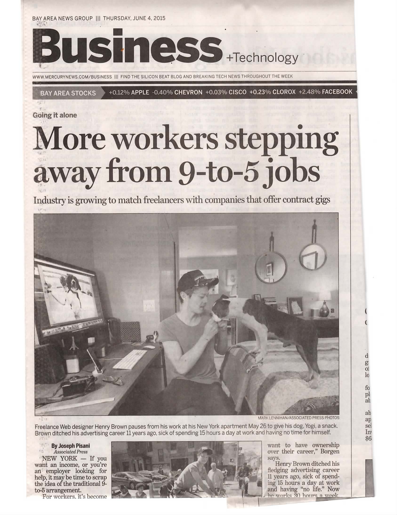 Newspaper headline: More workers stepping away from 9-to-5 jobs.