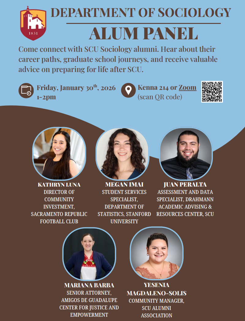 Alumni panelists: Kathryn Luna, Megan Imai, Juan Peralta, Marian Barba, Yesenia Magdaleno-Solis