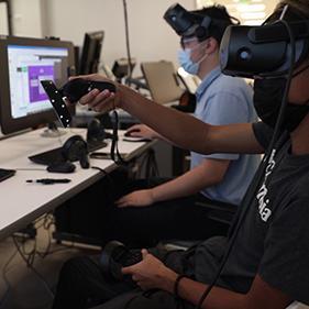 Students using vr headsets in the imaginarium 