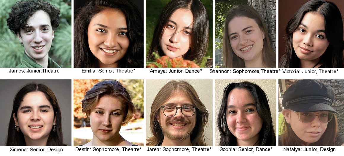 Headshots of 10 SCU Theatre and Dance students