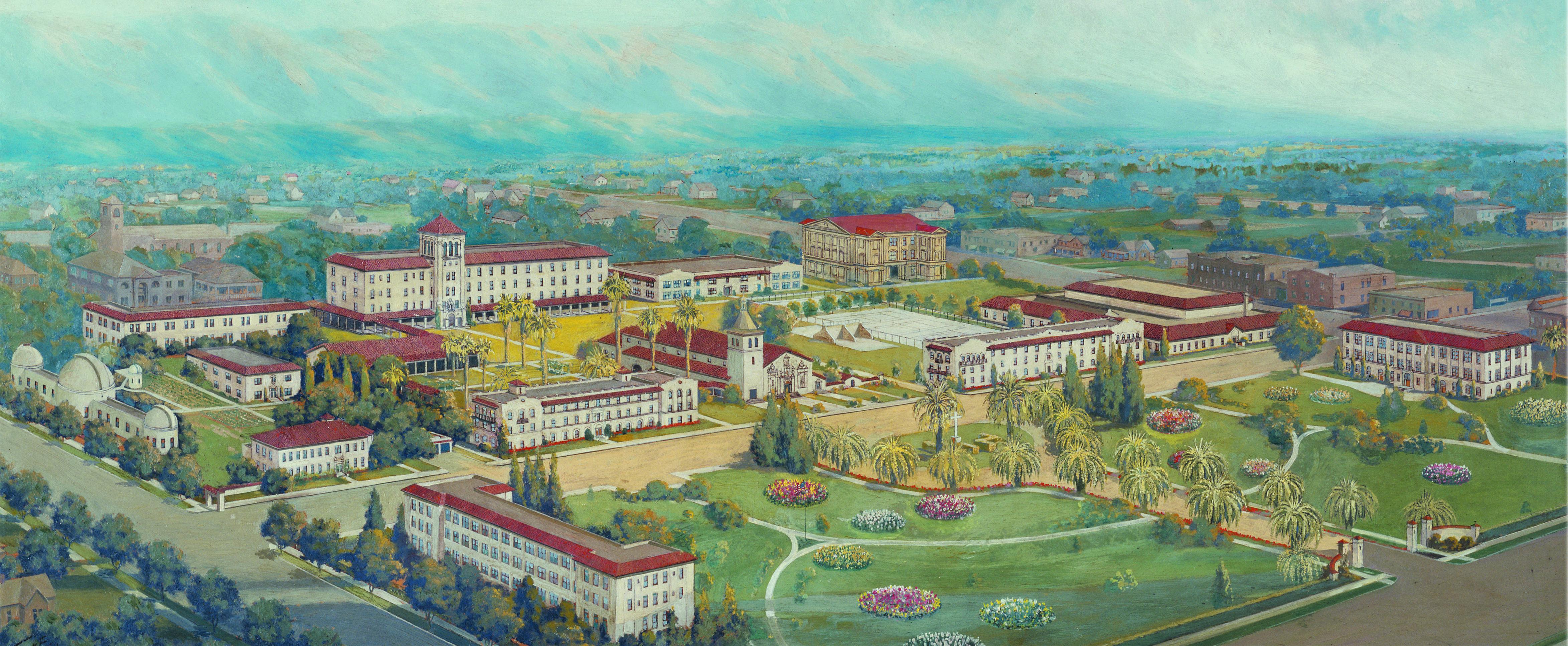 A painting showing Santa Claras campus as it was in the 1930s.