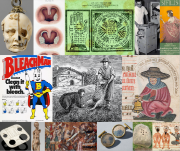 Collage of images related to pandemics and plagues 