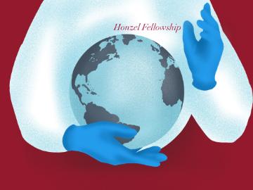 A healthcare worker holding a globe. Image by Jessie Jiang 24. 