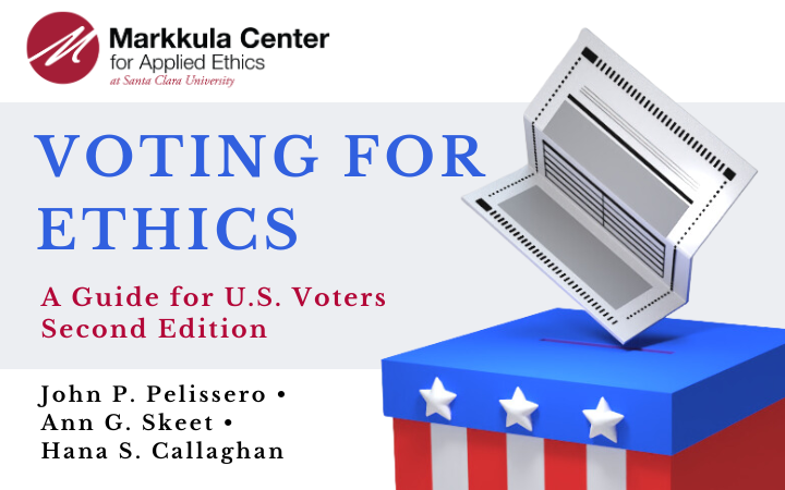 A ballot box with a ballot. Promotion for Voting for Ethics: A Guide for U.S. Voters, Second Edition.