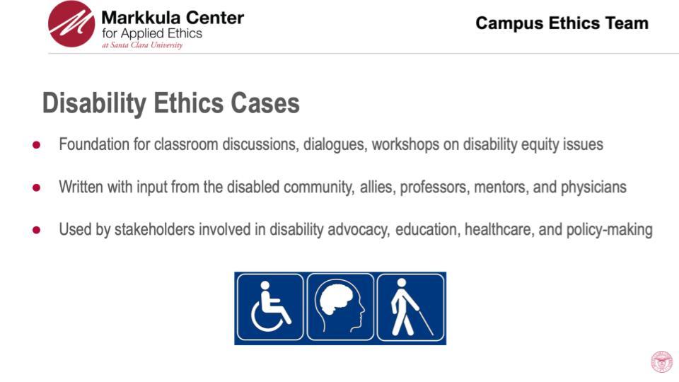 2023-24 Hackworth Fellows Armado Arbaca and Isabella Reyess slide on Disability Ethics.