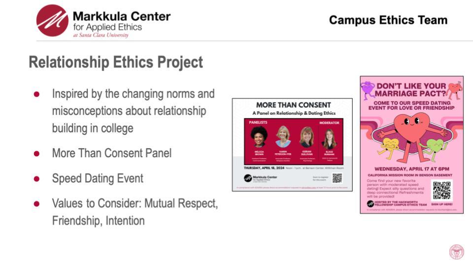 2023-24 Hackworth Fellow Blaise Burbanks slide on Relationship Ethics.