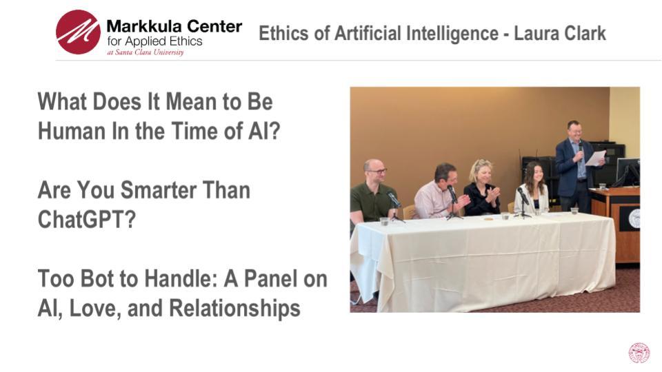 2023-24 Hackworth Fellow Laura Clarks slide on the Ethics of Artificial Intelligence.