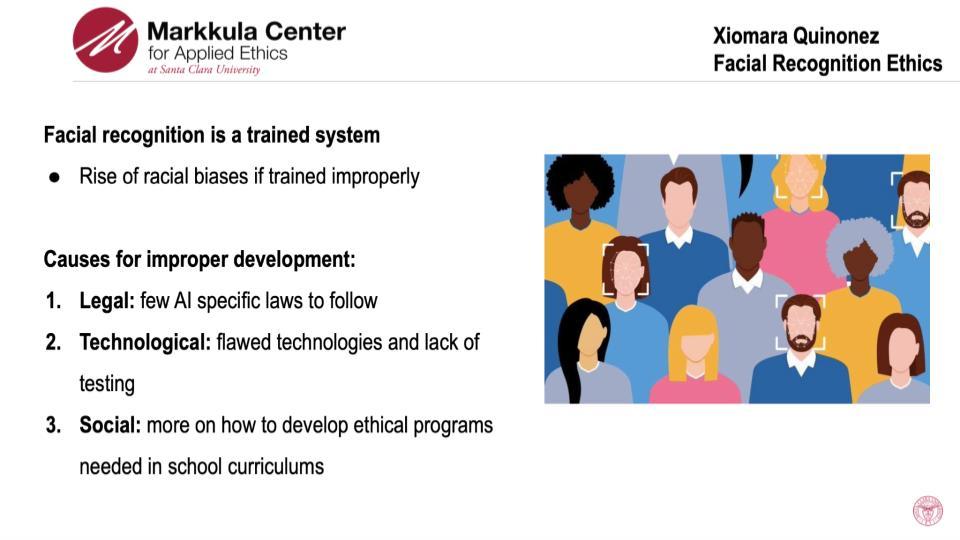 2023-24 Hackworth Fellow Xiomara Quinonezs slide on Facial Recognition Ethics.