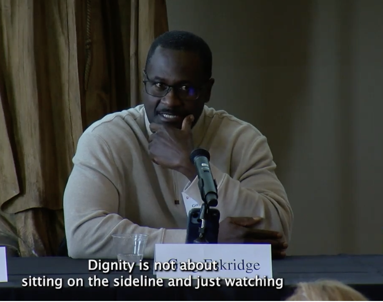 Greg Eskridge from the Uncuffed Podcast joins panel on Human Dignity Framing at the Markkula Center for Applied Ethics Digital Dignity Day in May, 2025.