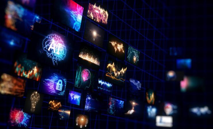 Cloud computing, AI, Wall of monitors. By Who is Dann_AdobeStock