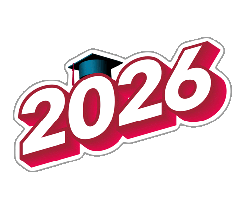 A bouncing 2026 with a grad cap on the zero.