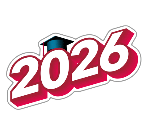 A bouncing 2026 with a grad cap on the zero.