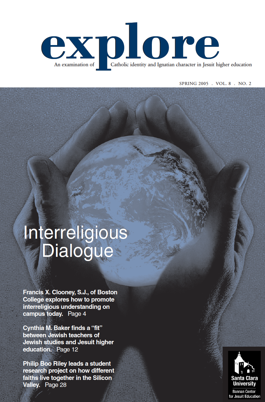 Cover of Explore magazine, Spring 2005, featuring a stylized human head with a globe.