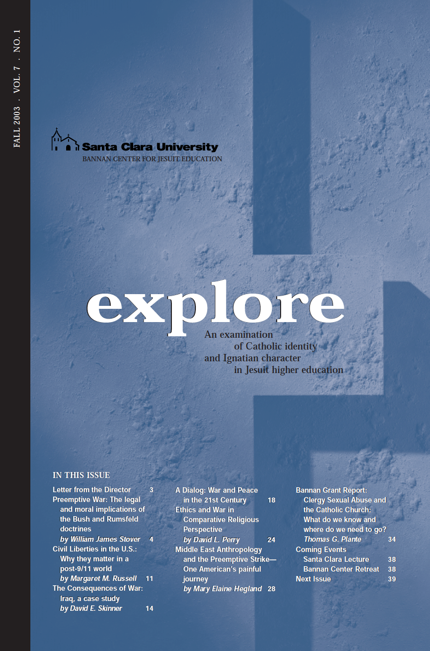 Fall 2003 cover titled explore with blue background and multiple text sections.