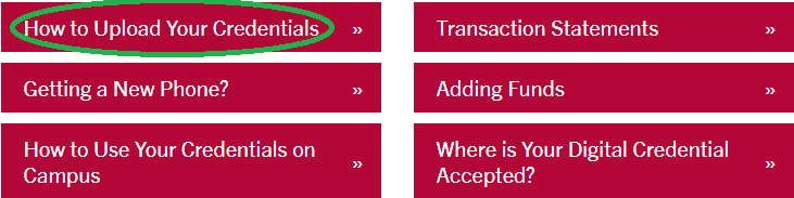 Image of the SCU website showing a box How to Upload Your Credentials circled in green.