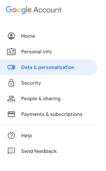 Google My Account menu with options, including Control your content highlighted.