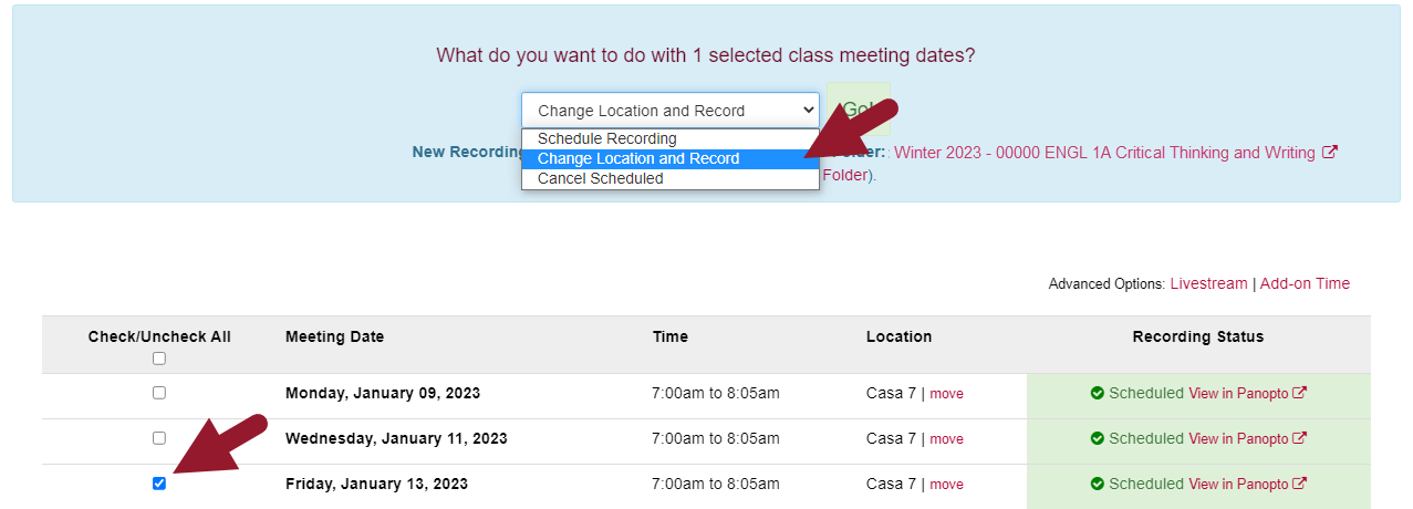 Screenshot of middleware location table with various datasets and their statuses.