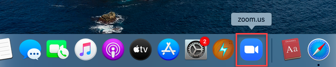 Mac dock highlighting the Zoom application icon.