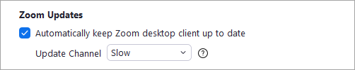 Zoom update with Automatically keep Zoom desktop client up to date option selected.
