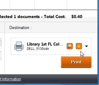 Screenshot showing a print queue with 1 library jobs and an Add button.