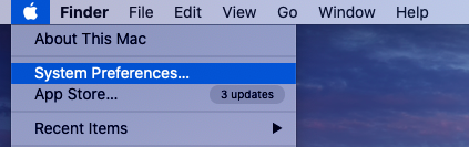 Apple icon menu on macOS showing System Preferences highlighted.