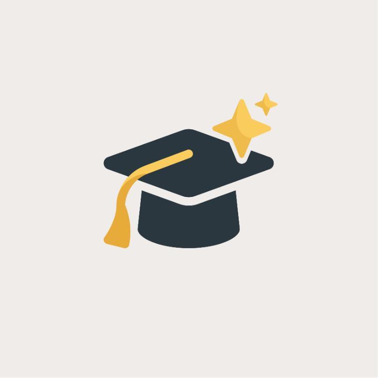 Dark gray and gold grad cap with AI sparkles.