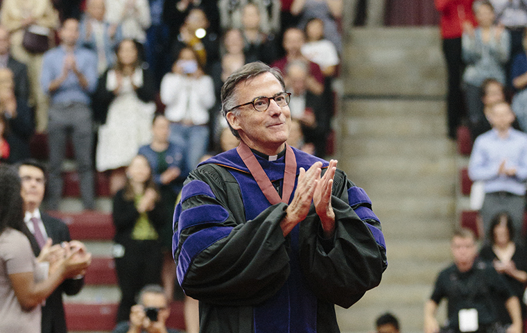 President Kevin OBrien greets the crowd at his Inauguration