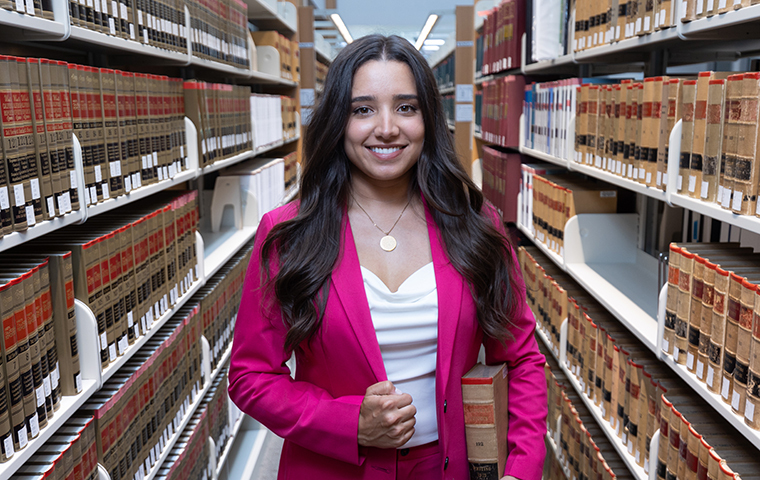 Mirelle Raza 15, pictured in the SCU School of Laws library.