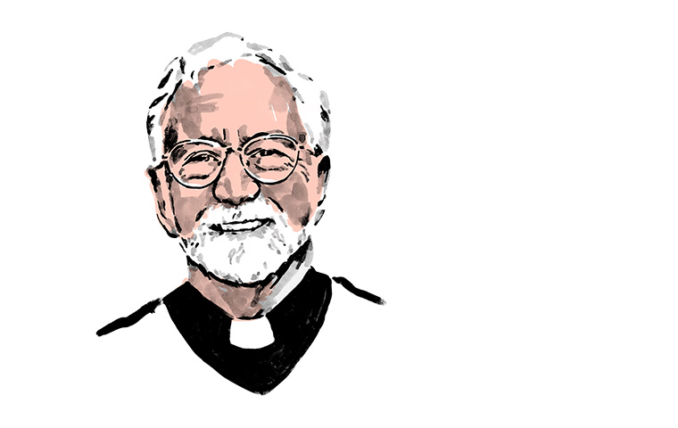 Illustration of priest with white hair and beard.