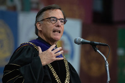 SCU President Kevin OBrien speaks at his inauguration. 
