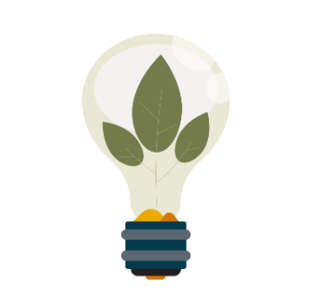 Lightbulb with green leaves inside it.