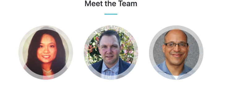 Three people in circle frames labeled Sisu VR.