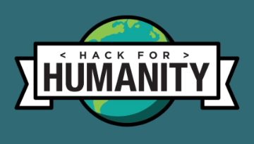Logo with text Hack for Humanity over a globe.