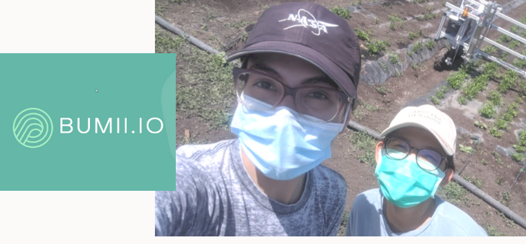Two masked people outdoors and 2021 Grad 1st place - Bumii text.