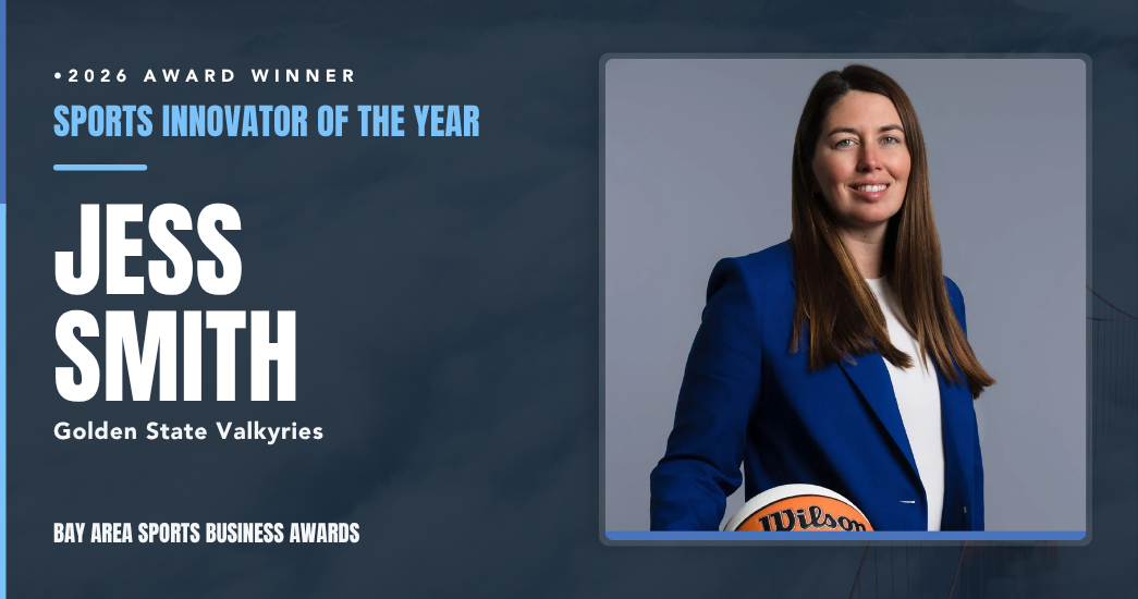 Award graphic naming Jess Smith of the Golden State Valkyries as the 2026 Sports Innovator of the Year, with her portrait holding a basketball.