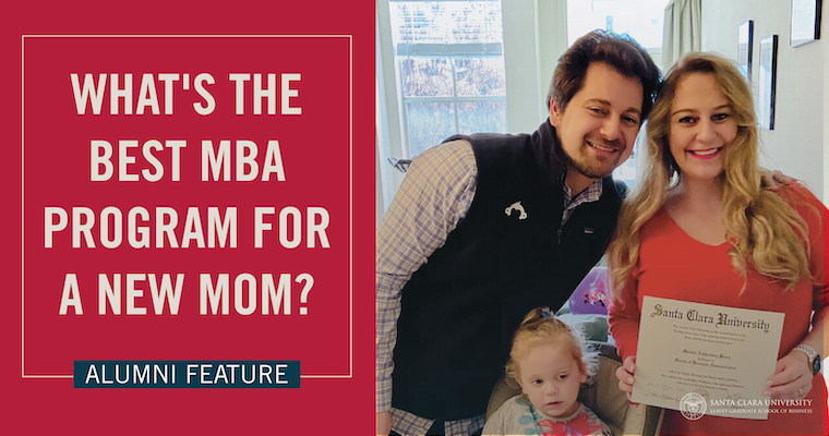 Whats the best MBA program for a new mom? text on an image of a family.
