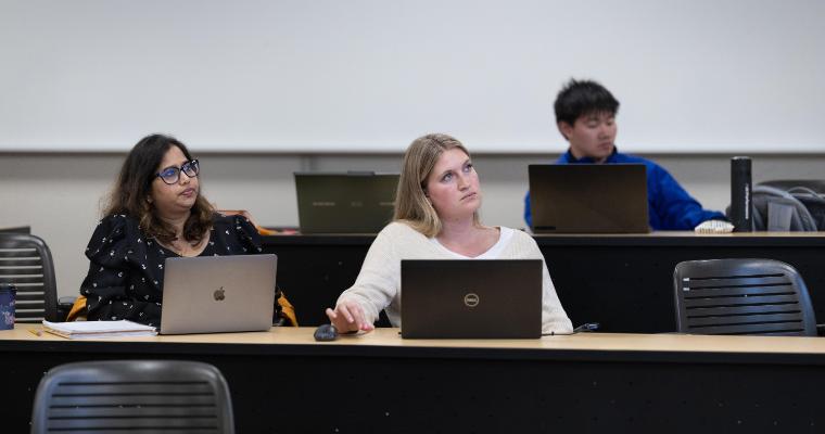 Leavey students listening attentively in class image link to article