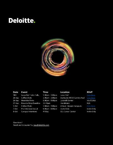 Deloitte flyer with colorful circular graphic and event details.