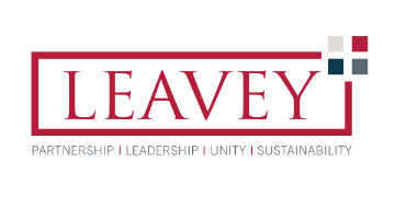 Leavey logo with four colored squares on the top right corner.